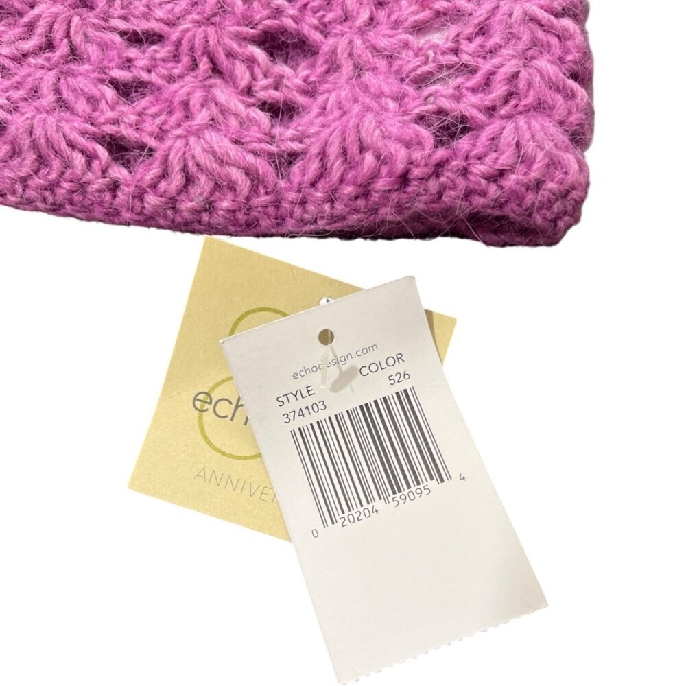 Echo Design Beanie Hat Wool Alpaca Purple Crochet Knit Rose Accent Womens NEW - Picture 7 of 9